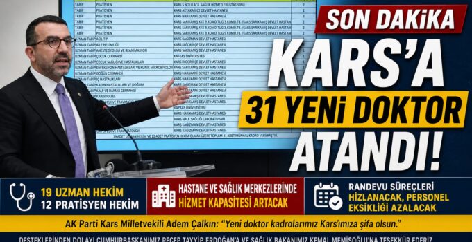Kars’ın Sağlık Kadrosu Güçleniyor: 31 Yeni Doktor Göreve Geliyor