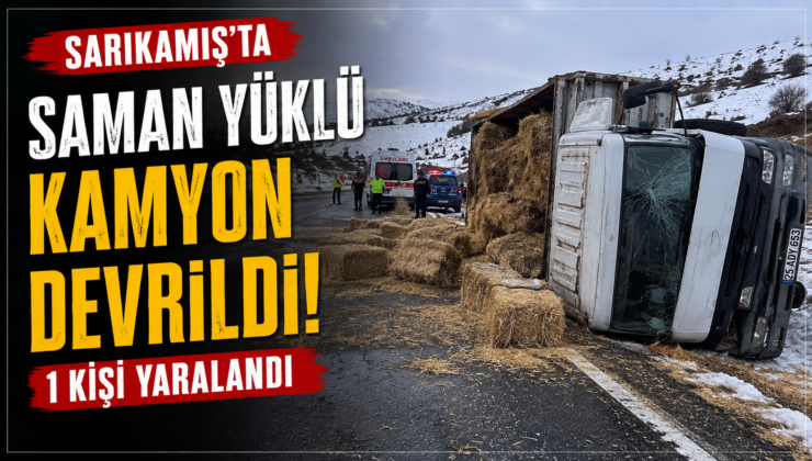 Sarıkamış’ta Saman Yüklü Kamyon Devrildi: 1 Kişi Yaralandı