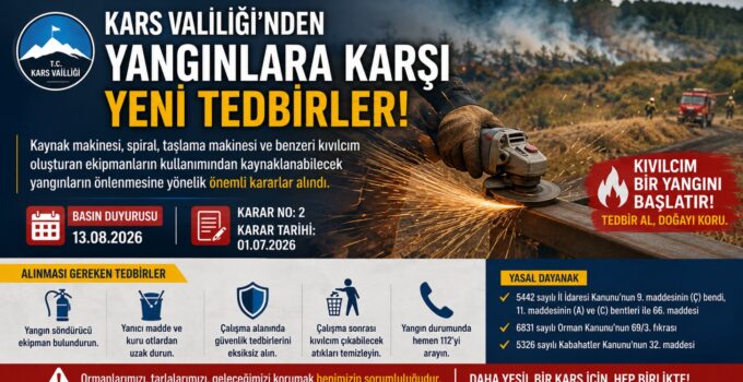 KARS VALİLİĞİ’NDEN YANGINLARA KARŞI YENİ TEDBİRLER: KIVILCIM ÇIKARAN MAKİNELERE DİKKAT!