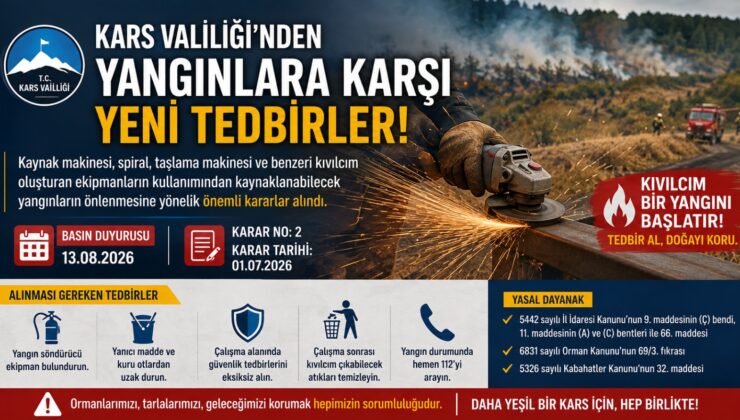 KARS VALİLİĞİ’NDEN YANGINLARA KARŞI YENİ TEDBİRLER: KIVILCIM ÇIKARAN MAKİNELERE DİKKAT!